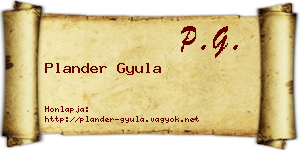 Plander Gyula névjegykártya